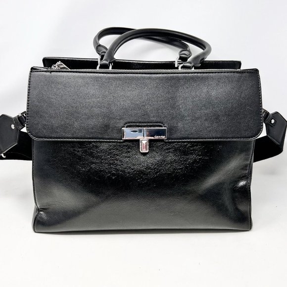Calvin Klein Black Faux Leather Tablet / Business / Oversize Purse Convertible - Picture 3 of 13